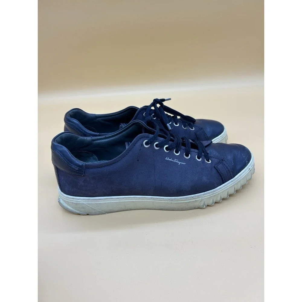 Salvatore Ferragamo Cube Mens 8.5 M Blue Suede Leather Sneakers Made Italy